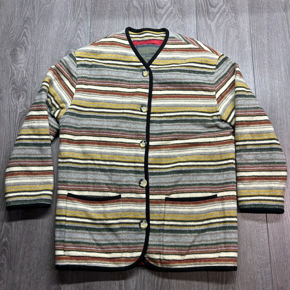 More & More Traditional Striped Wool Blend Quilted Lined Jacket Coat Size 38